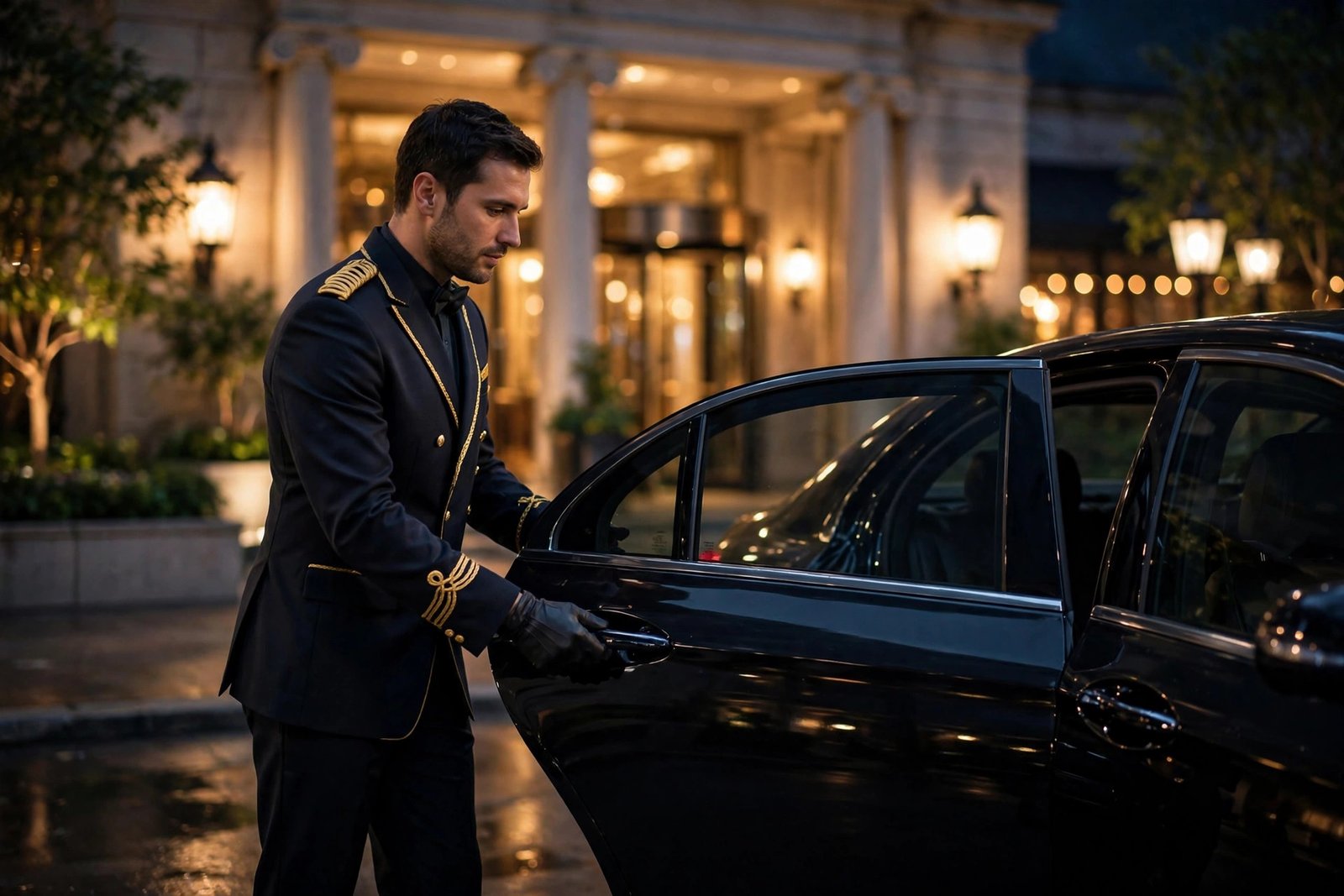 Valet attendant assisting hotel guests